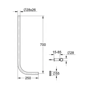 Сливная трубка для смывного устройства для унитаза GROHE, 700x250 мм, хром (38251000) Сливная трубка для смывного устройства для унитаза GROHE, 700x250 мм, хром (38251000)