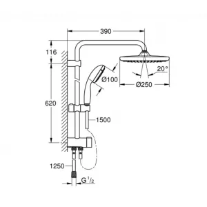 Душевая система с переключателем настенного монтажа GROHE QuickFix Vitalio Start 250, хром (26817000) Душевая система с переключателем настенного монтажа GROHE QuickFix Vitalio Start 250, хром (26817000)