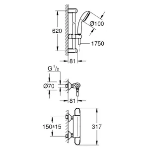 Термостат для душа с душевым гарнитуром, GROHE Grohtherm 1000 New, хром, (34151004) Термостат для душа с душевым гарнитуром, GROHE Grohtherm 1000 New, хром, (34151004)