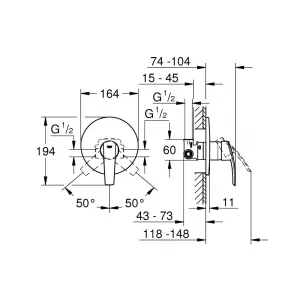 Смеситель для душа GROHE Start однорычажный встраиваемый, хром (32590001) Смеситель для душа GROHE Start однорычажный встраиваемый, хром (32590001)