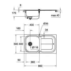 Мойка из нержавеющей стали с корзинчатым вентилем, K300 45-S 86/50 (31563SD0) Мойка из нержавеющей стали с корзинчатым вентилем, K300 45-S 86/50 (31563SD0)