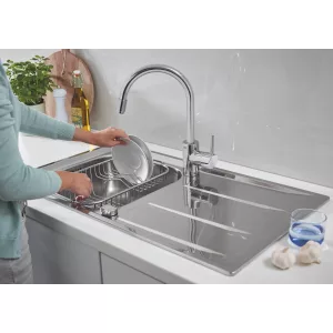 Мойка GROHE из нержавеющей стали с корзинчатым вентилем, оборачиваемая K400 45 -S 86/50 1.0 (31566SD0) Мойка GROHE из нержавеющей стали с корзинчатым вентилем, оборачиваемая K400 45 -S 86/50 1.0 (31566SD0)
