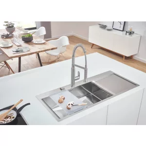 Мойка GROHE из нержавеющей стали с корзинчатым вентилем, расположение основной чаши слева, K1000 80-S 116/52 1.0 (31581SD0) Мойка GROHE из нержавеющей стали с корзинчатым вентилем, расположение основной чаши слева, K1000 80-S 116/52 1.0 (31581SD0)