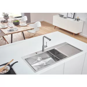 Мойка GROHE из нержавеющей стали с корзинчатым вентилем, расположение основной чаши слева, K1000 80-S 116/52 1.0 (31581SD0) Мойка GROHE из нержавеющей стали с корзинчатым вентилем, расположение основной чаши слева, K1000 80-S 116/52 1.0 (31581SD0)