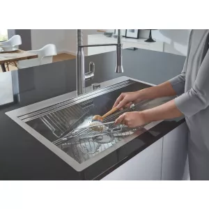 Мойка GROHE из нержавеющей стали с корзинчатым вентилем, расположение основной чаши слева, K1000 80-S 116/52 1.0 (31581SD0) Мойка GROHE из нержавеющей стали с корзинчатым вентилем, расположение основной чаши слева, K1000 80-S 116/52 1.0 (31581SD0)