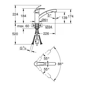 Смеситель однорычажный для мойки, GROHE Eurosmart, хром, (30305000) Смеситель однорычажный для мойки, GROHE Eurosmart, хром, (30305000)