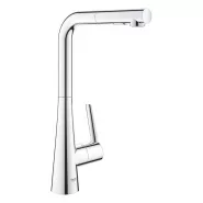 Смеситель для кухонной мойки GROHE Scala с выдвижной лейкой с 2 режимами струи, L-образный излив, хром (30441000)