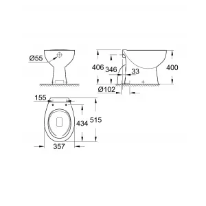 Унитаз напольный безободковый GROHE Bau Ceramic с бачком и сиденьем с микролифтом (NW0051-1) Унитаз напольный безободковый GROHE Bau Ceramic с бачком и сиденьем с микролифтом (NW0051-1)