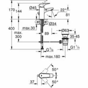 Смеситель для раковины GROHE BauFlow с донным клапаном, S-Size, хром (23751000) Смеситель для раковины GROHE BauFlow с донным клапаном, S-Size, хром (23751000)