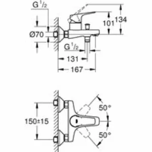 Смеситель для ванны GROHE BauFlow, хром (23756000) Смеситель для ванны GROHE BauFlow, хром (23756000)