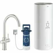 Комплект для кухни GROHE Red Duo с C-образным смесителем, бойлером L-Size и фильтром, суперсталь (30079DC1)