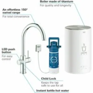 Комплект для кухни GROHE Red Duo с C-образным смесителем, бойлером M-Size и фильтром, хром (30083001) Комплект для кухни GROHE Red Duo с C-образным смесителем, бойлером M-Size и фильтром, хром (30083001)