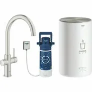 Комплект для кухни GROHE Red Duo с C-образным смесителем, бойлером M-Size и фильтром, суперсталь (30083DC1)