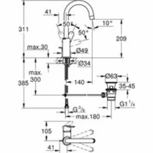 Смеситель для раковины GROHE Start Edge с донным клапаном, L-Size, хром (23776000) Смеситель для раковины GROHE Start Edge с донным клапаном, L-Size, хром (23776000)