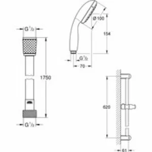 Душевой гарнитур GROHE Tempesta 100, 2 режима струи, душевая штанга 600 мм, 9,5 л/мин, хром (26162001) Душевой гарнитур GROHE Tempesta 100, 2 режима струи, душевая штанга 600 мм, 9,5 л/мин, хром (26162001)