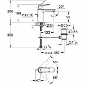 Раковина GROHE Euro Ceramic + Смеситель для раковины GROHE Eurosmart Cosmopolitan с донным клапаном (NC0004) Раковина GROHE Euro Ceramic + Смеситель для раковины GROHE Eurosmart Cosmopolitan с донным клапаном (NC0004)