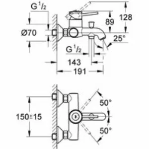Смеситель для ванны GROHE BauClassic, хром (32865000) Смеситель для ванны GROHE BauClassic, хром (32865000)