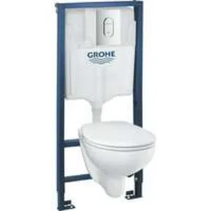 Набор GROHE Solido 5-в-1: подвесной унитаз с крышкой + система инсталляции с панелью смыва Arena Cosmopolitan (39418000) Набор GROHE Solido 5-в-1: подвесной унитаз с крышкой + система инсталляции с панелью смыва Arena Cosmopolitan (39418000)