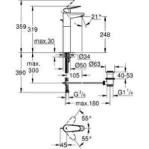 Смеситель для раковины GROHE Eurodisc Cosmopolitan с донным клапаном, XL-size, хром (23055002) Смеситель для раковины GROHE Eurodisc Cosmopolitan с донным клапаном, XL-size, хром (23055002)