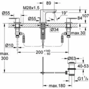Смеситель для раковины GROHE Eurosmart Cosmopolitan на 3 отверстия, S-size, хром (20187000) Смеситель для раковины GROHE Eurosmart Cosmopolitan на 3 отверстия, S-size, хром (20187000)
