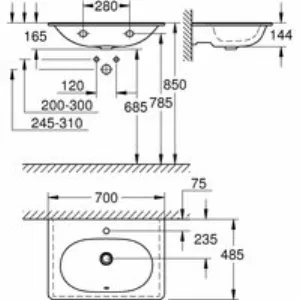 Раковина подвесная GROHE Essence Ceramic, 70 см, альпин-белый (3956400H) Раковина подвесная GROHE Essence Ceramic, 70 см, альпин-белый (3956400H)