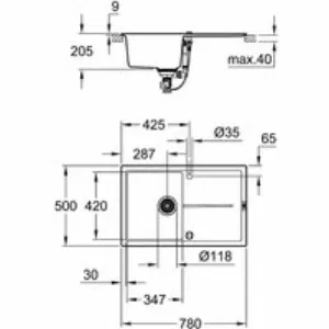 Мойка GROHE K400, 780 x 500 мм, черный гранит (31639AP0) Мойка GROHE K400, 780 x 500 мм, черный гранит (31639AP0)