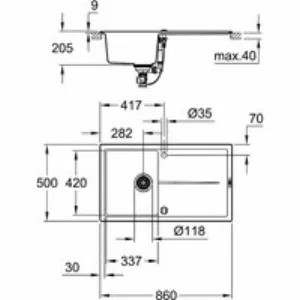 Мойка GROHE K400, 860 x 500 мм, черный гранит (31640AP0) Мойка GROHE K400, 860 x 500 мм, черный гранит (31640AP0)