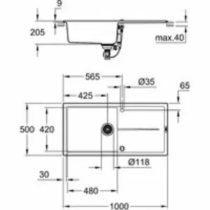 Мойка GROHE K400, 1000 x 500 мм, черный гранит (31641AP0) Мойка GROHE K400, 1000 x 500 мм, черный гранит (31641AP0)