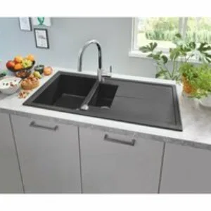 Мойка GROHE K400 с 1,5 чашей, 1000 x 500 мм, черный гранит (31642AP0) Мойка GROHE K400 с 1,5 чашей, 1000 x 500 мм, черный гранит (31642AP0)