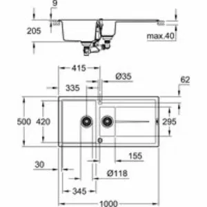 Мойка GROHE K400 с 1,5 чашей, 1000 x 500 мм, серый гранит (31642AT0) Мойка GROHE K400 с 1,5 чашей, 1000 x 500 мм, серый гранит (31642AT0)