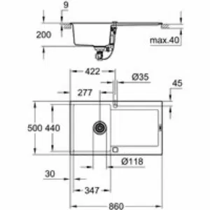 Мойка GROHE K500 с одной чашей, 860 x 500 мм, серый гранит (31644AT0) Мойка GROHE K500 с одной чашей, 860 x 500 мм, серый гранит (31644AT0)
