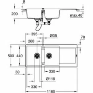 Мойка GROHE K500 с двумя чашами, 1160 x 500 мм, черный гранит (31647AP0) Мойка GROHE K500 с двумя чашами, 1160 x 500 мм, черный гранит (31647AP0)