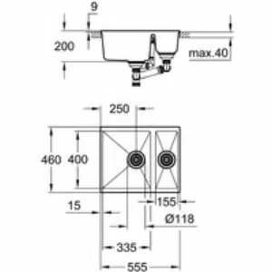 Мойка GROHE K500 с 1,5 чашей, 555 x 460 мм, серый гранит (31648AT0) Мойка GROHE K500 с 1,5 чашей, 555 x 460 мм, серый гранит (31648AT0)
