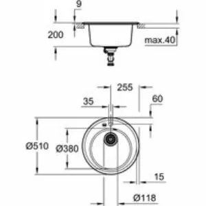 Мойка GROHE K200 с одной чашей, 51 см, черный гранит (31656AP0) Мойка GROHE K200 с одной чашей, 51 см, черный гранит (31656AP0)