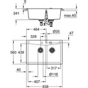 Мойка GROHE K700 с 2 чашами, 838 x 559 мм,черный гранит (31657AP0) Мойка GROHE K700 с 2 чашами, 838 x 559 мм,черный гранит (31657AP0)