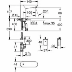 Кран для раковины GROHE Euroeco Cosmopolitan E инфракрасный, без функции смешивания, хром (36271000) Кран для раковины GROHE Euroeco Cosmopolitan E инфракрасный, без функции смешивания, хром (36271000)