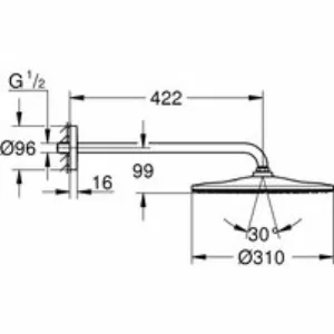 Верхний душ GROHE Rainshower 310 Mono с душевым кронштейном, 9,5 л/мин, 1 режим, 422 мм, хром (26558000) Верхний душ GROHE Rainshower 310 Mono с душевым кронштейном, 9,5 л/мин, 1 режим, 422 мм, хром (26558000)
