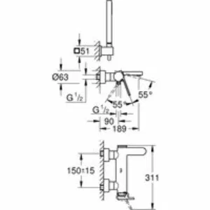 Смеситель для ванны GROHE Plus с душевым гарнитуром, хром (33547003) Смеситель для ванны GROHE Plus с душевым гарнитуром, хром (33547003)