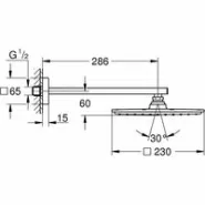 Верхний душ GROHE Rainshower Allure 230 с кронштейном, 9,5 л/мин, 1 режим, 286 мм, хром (26064000)