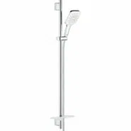Душевой гарнитур GROHE Rainshower SmartActive 130 Cube с мыльницей, 3 режима струи, душевая штанга 900 мм, 12 л/мин, белая луна (26586LS0)