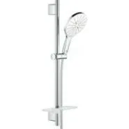 Душевой гарнитур GROHE Rainshower SmartActive 150 с мыльницей, 3 режима струи, душевая штанга 600 мм, 9,5 л/мин, белая луна (26592LS0)