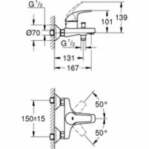 Смеситель для ванны GROHE Start Curve, настенный монтаж, хром (23768000) Смеситель для ванны GROHE Start Curve, настенный монтаж, хром (23768000)