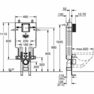 Инсталляционный комплект для унитаза GROHE Uniset для обмуровки, с напольным креплением (38642001) Инсталляционный комплект для унитаза GROHE Uniset для обмуровки, с напольным креплением (38642001)
