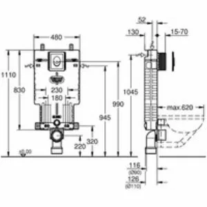 Инсталляционный комплект для унитаза GROHE Uniset для обмуровки с панелью смыва, хром (38723001) Инсталляционный комплект для унитаза GROHE Uniset для обмуровки с панелью смыва, хром (38723001)