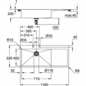 Мойка GROHE K1000 80-S 116/52 1.0 с корзинчатым вентилем, нержавеющая сталь (31581SD1) Мойка GROHE K1000 80-S 116/52 1.0 с корзинчатым вентилем, нержавеющая сталь (31581SD1)