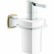 Дозатор жидкого мыла GROHE Grandera керамический, с держателем, хром/золото (40627IG0)