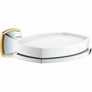 Мыльница керамическая GROHE Grandera с держателем, хром/золото (40628IG0) Мыльница керамическая GROHE Grandera с держателем, хром/золото (40628IG0)