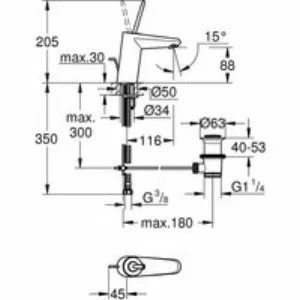 Смеситель для раковины GROHE Eurodisc Joy с донным клапаном, S-size, белая луна (23425LS0) Смеситель для раковины GROHE Eurodisc Joy с донным клапаном, S-size, белая луна (23425LS0)