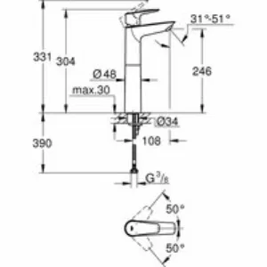 Смеситель для раковины GROHE BauEdge с ограничителем температуры, XL-Size, хром (23761001) Смеситель для раковины GROHE BauEdge с ограничителем температуры, XL-Size, хром (23761001)