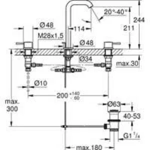 Смеситель для раковины GROHE Essence на 3 отверстия с донным клапаном, L-size, хром (20299001) Смеситель для раковины GROHE Essence на 3 отверстия с донным клапаном, L-size, хром (20299001)